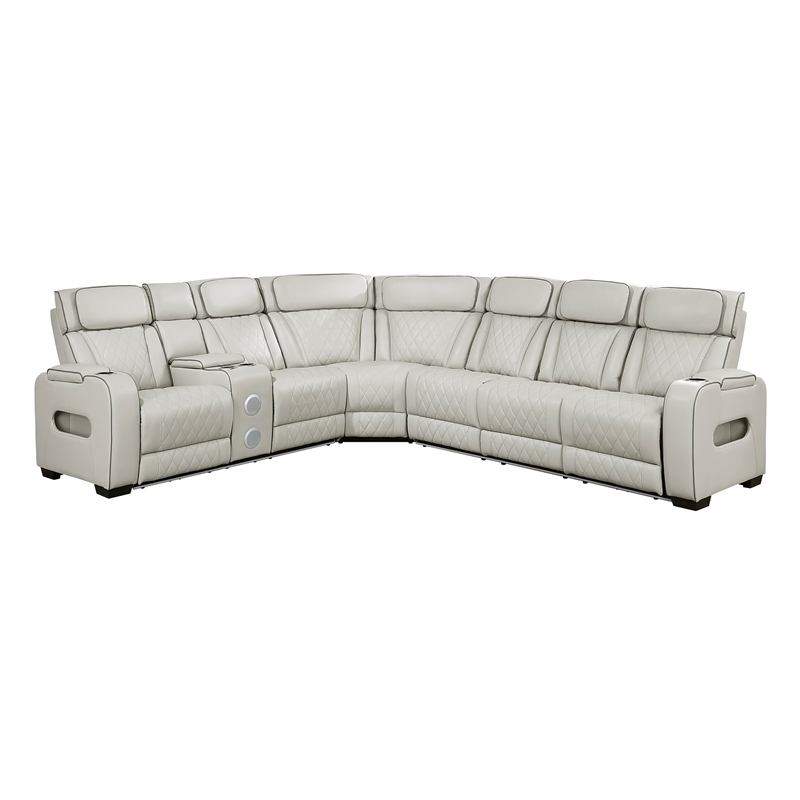 Lexicon Fairway Faux Leather 3-Piece Pwr Rclng Sectional in Taupe