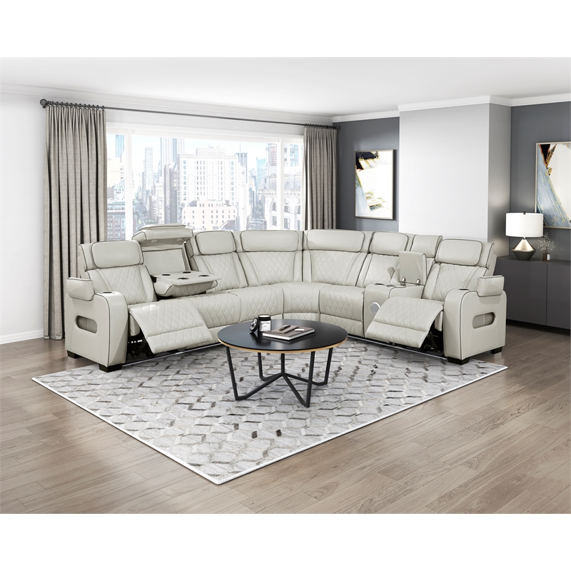 Lexicon Fairway Faux Leather 3-Piece Pwr Rclng Sectional in Taupe