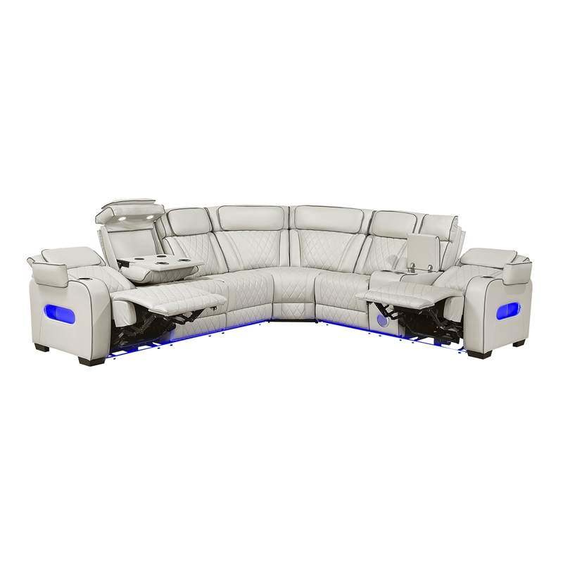 Lexicon Fairway Faux Leather 3-Piece Pwr Rclng Sectional in Taupe