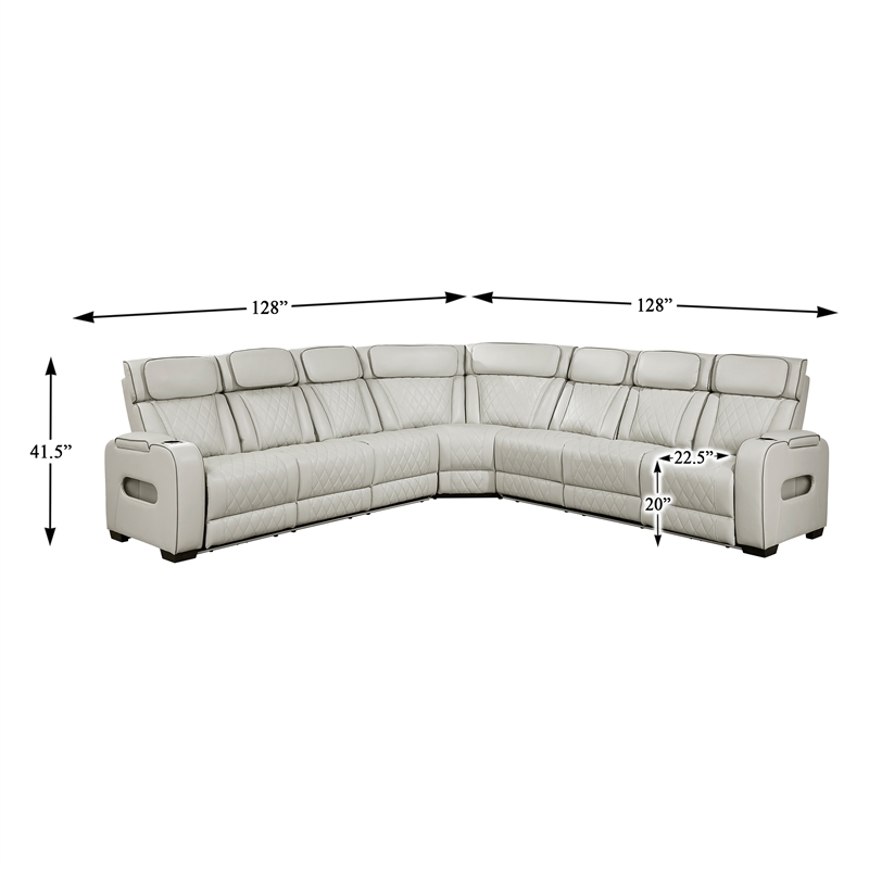 Lexicon Fairway Faux Leather 3-Piece Pwr Rclng Sectional in Taupe