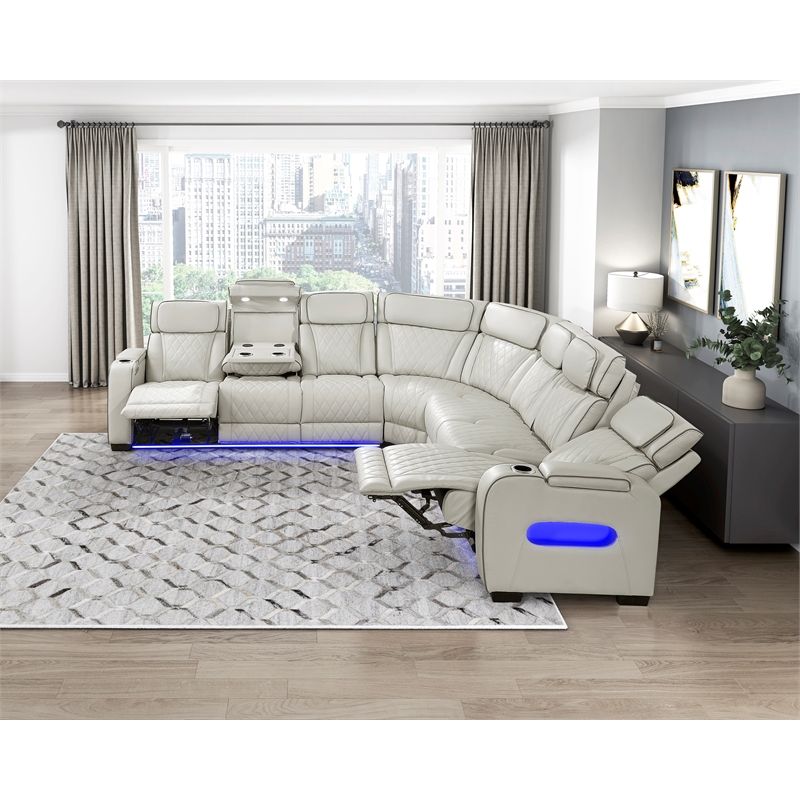Lexicon Fairway Faux Leather 3-Piece Pwr Rclng Sectional in Taupe