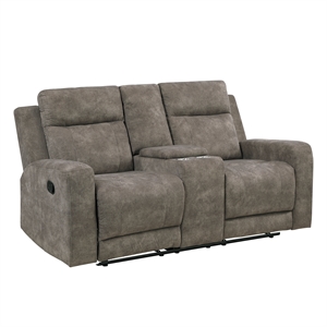 Lexicon Muncie Microfiber Dbl Reclining Love Seat with Center Console in Brown
