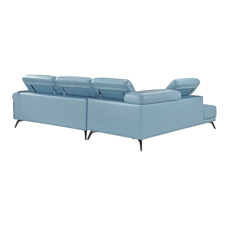 Lexicon Giselle Leather 2-Piece Sectional with Left Side Chaise in Blue