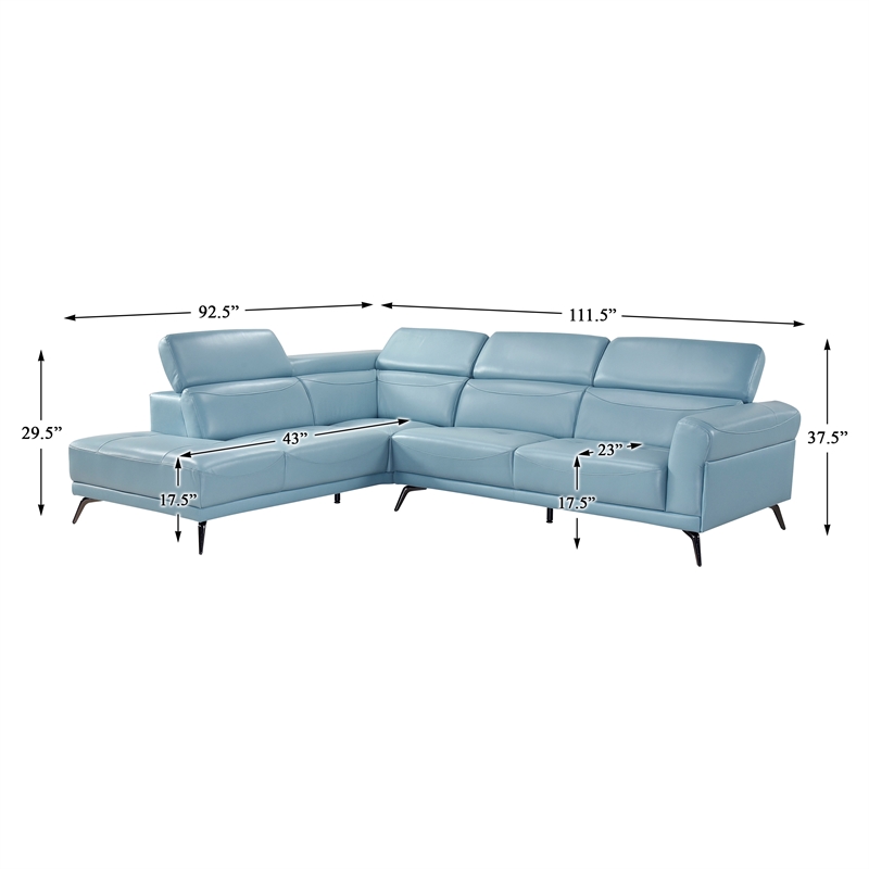 Lexicon Giselle Leather 2-Piece Sectional with Left Side Chaise in Blue