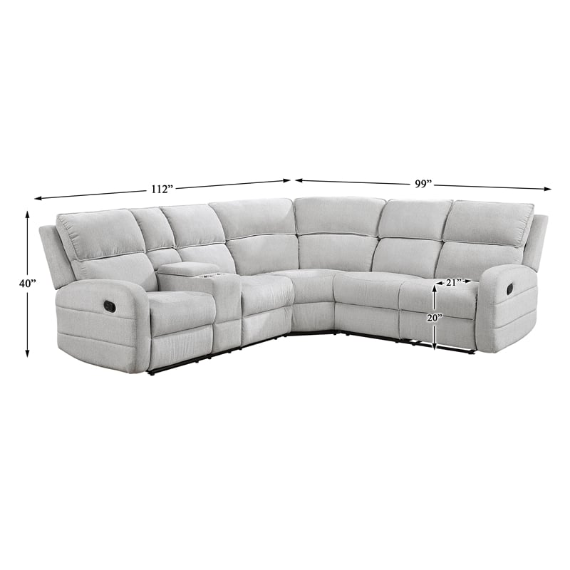 Lexicon Thorne Chenille 3-Piece Sectional with Left Console in Light Gray