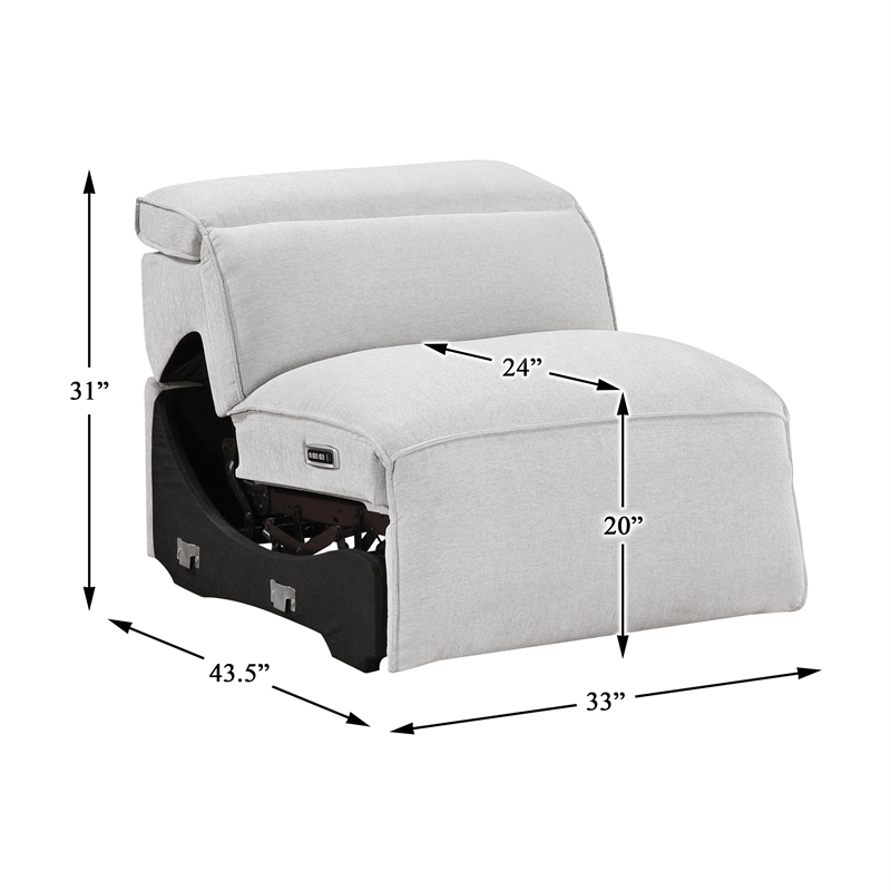 Lexicon Phoebe Microfiber (4/5) Power Reclining Armless Chair in Light Gray