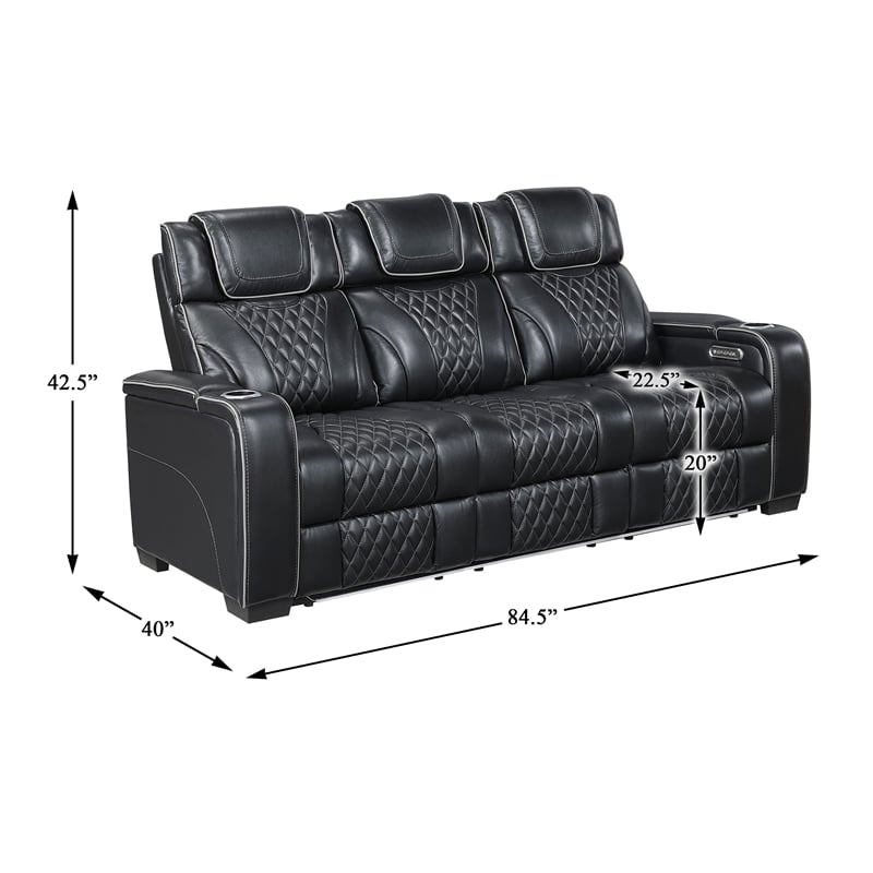 Lexicon Apex Leather Power Double Reclining Sofa with Power Headrests in Black