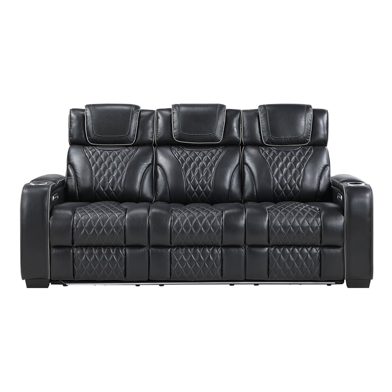 Lexicon Apex Leather Power Double Reclining Sofa with Power Headrests in Black
