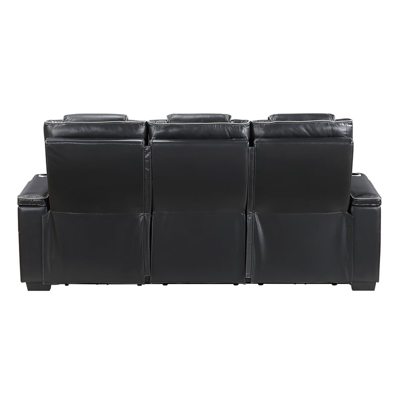 Lexicon Apex Leather Power Double Reclining Sofa with Power Headrests in Black