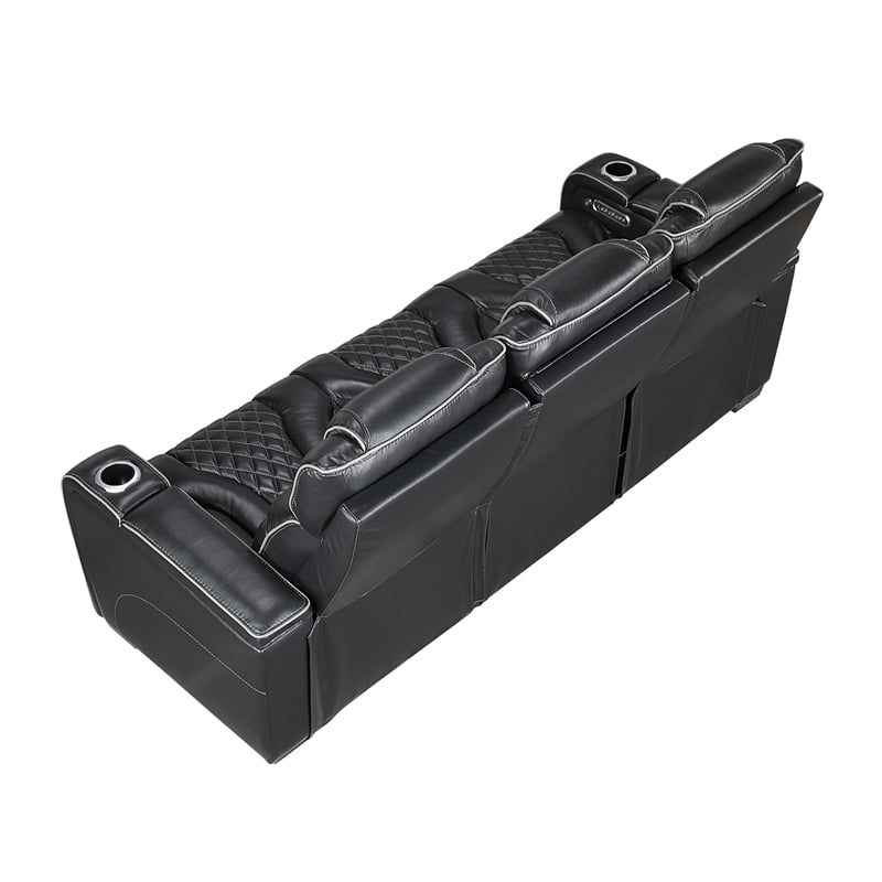 Lexicon Apex Leather Power Double Reclining Sofa with Power Headrests in Black