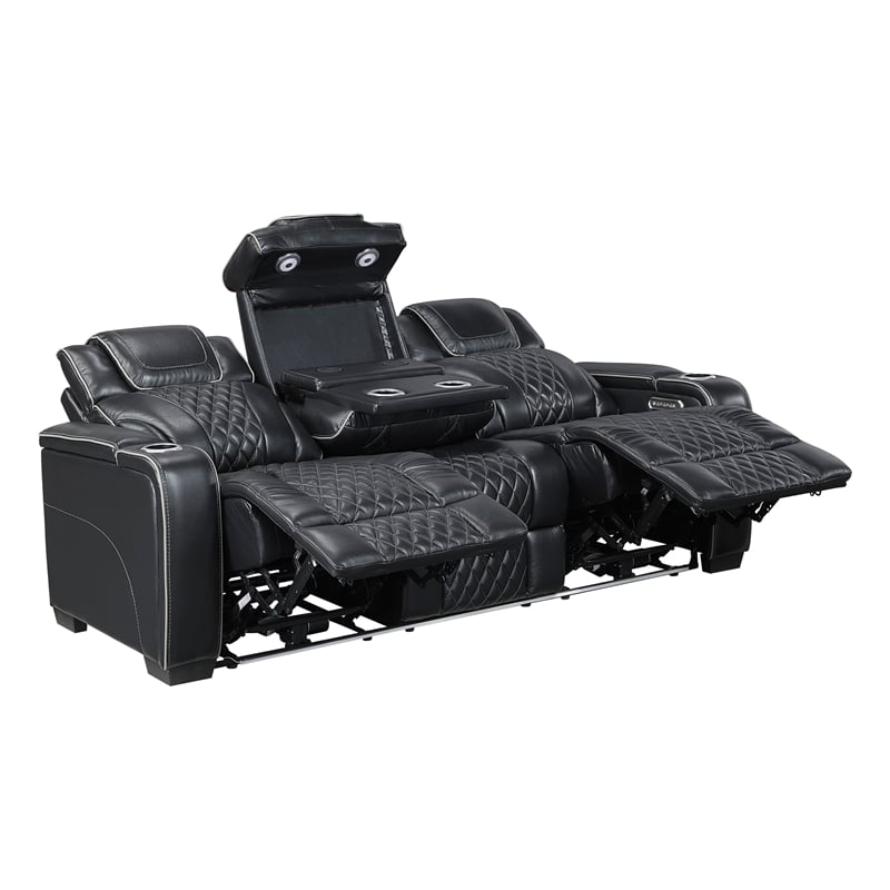 Lexicon Apex Leather Power Double Reclining Sofa with Power Headrests in Black