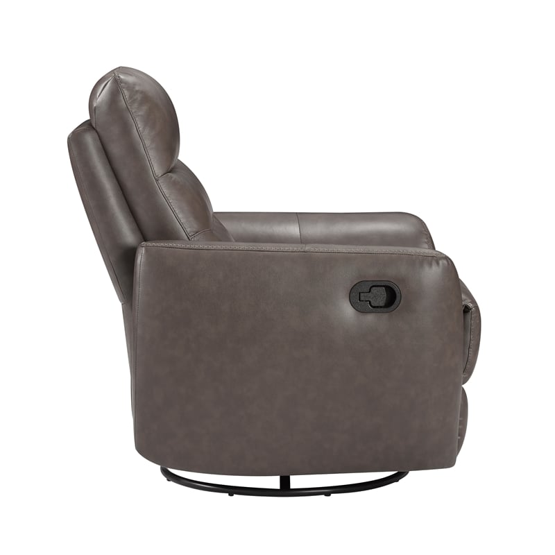 Lexicon Cassian Leather Swivel Glider Reclining Chair in Dark Brown