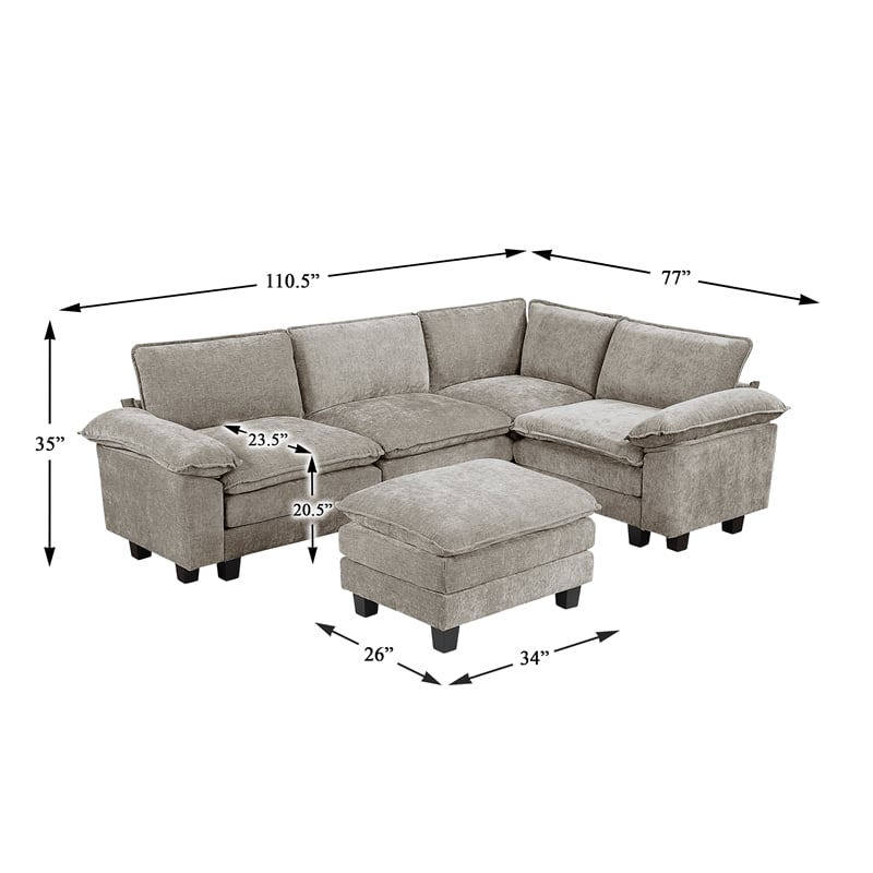 Lexicon Dublin Chenille 5-Piece Modular Sectional with Ottoman in Dark Pewter