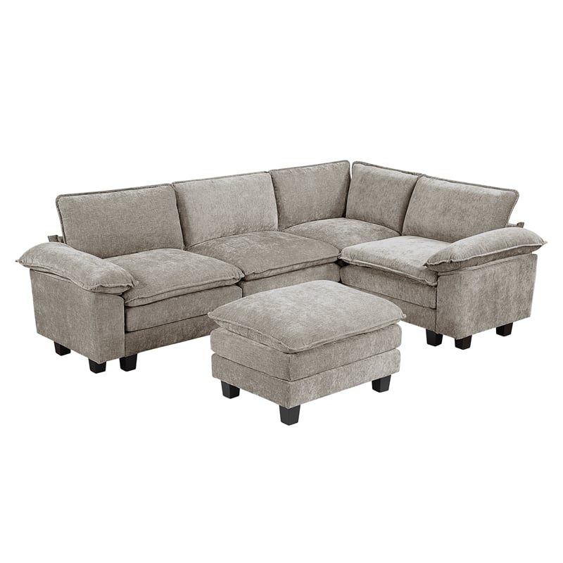 Lexicon Dublin Chenille 5-Piece Modular Sectional with Ottoman in Dark Pewter