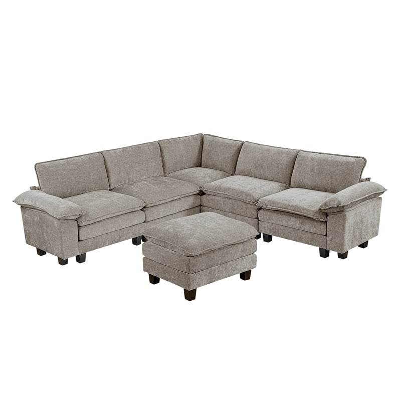 Lexicon Dublin Chenille 6-Piece Modular Sectional with Ottoman in Dark Pewter