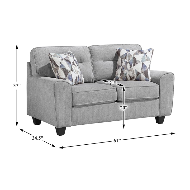 Lexicon Bennett Chenille 2pc Set-Sofa & Loveseat in Gray