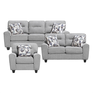 Lexicon Bennett Chenille 3pc Set-Sofa & Loveseat & Chair in Gray