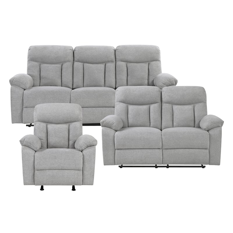 Lexicon Jules Chenille 3pc Set-Sofa & Loveseat & Chair in Gray