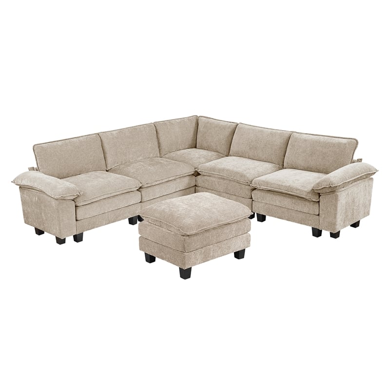 Lexicon Dublin Chenille 6-Piece Modular Sectional with Ottoman in Taupe