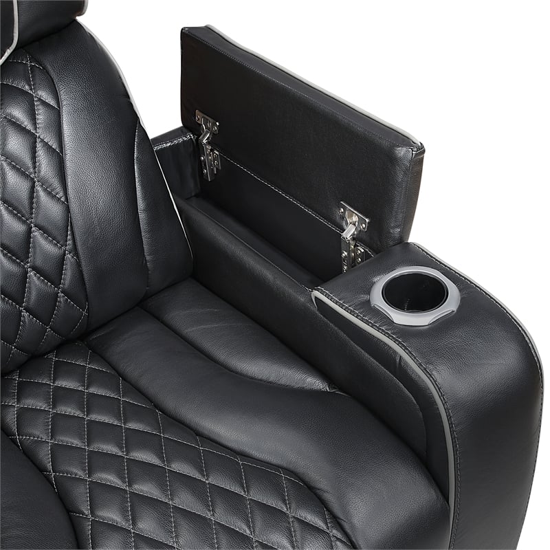 Lexicon Apex Leather Pwr Double Reclining Love Seat with Center Console in Black