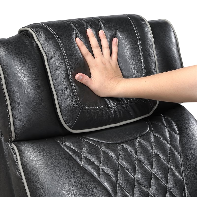 Lexicon Apex Leather Pwr Double Reclining Love Seat with Center Console in Black