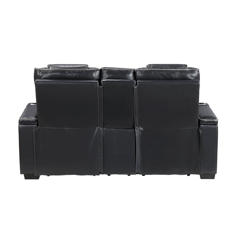 Lexicon Apex Leather Pwr Double Reclining Love Seat with Center Console in Black