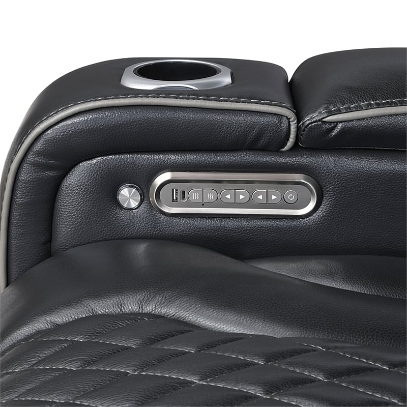 Lexicon Apex Leather Pwr Double Reclining Love Seat with Center Console in Black