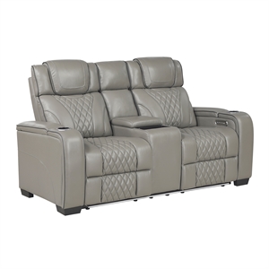 Lexicon Apex Leather Pwr Double Reclining Love Seat with Center Console in Gray