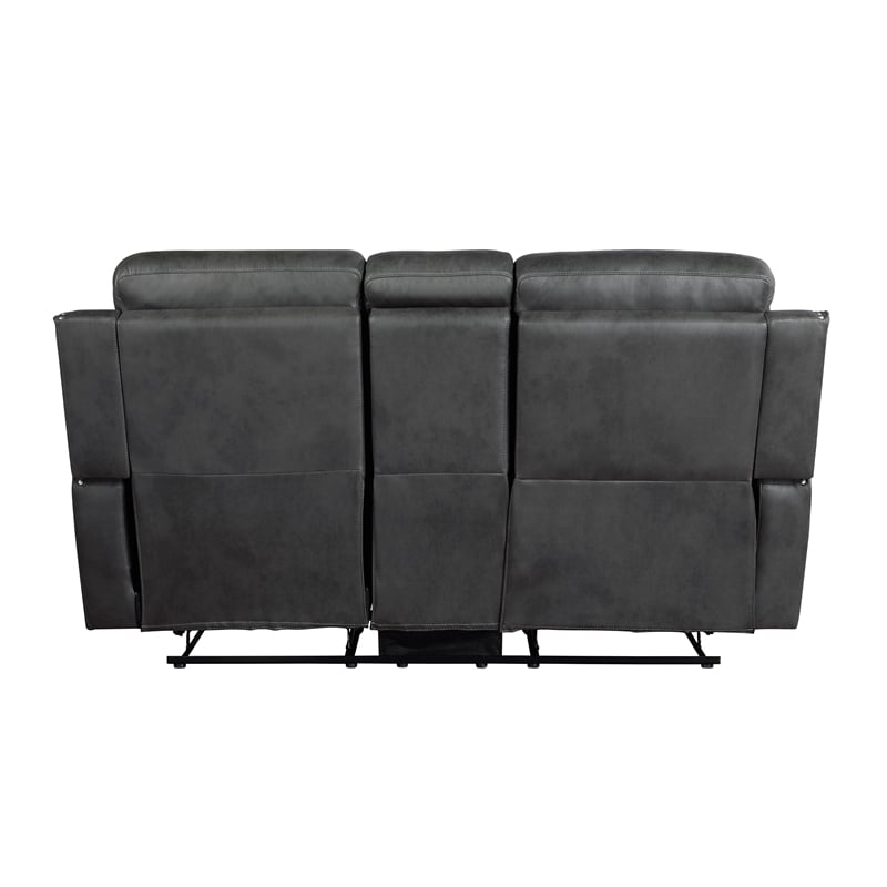 Lexicon Kellen Microfiber Dbl Rclng Love Seat with Center Console in Smoky Gray