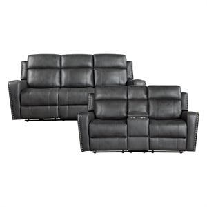Lexicon Kellen Microfiber 2pc Set-Sofa & Loveseat in Smoky Gray