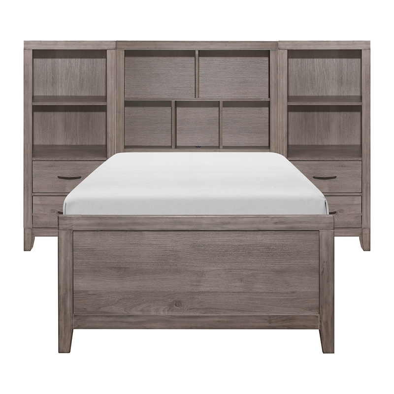 Lexicon Woodrow Asian Hardwood 3pc Set Twin Wall Bed (TB+2 PNS) in Brownish Gray