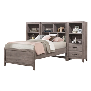 Lexicon Woodrow Asian Hardwood 3pc Set Twin Wall Bed (TB+2 PNS) in Brownish Gray