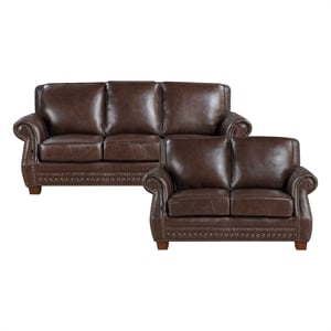 Lexicon Remington Leather 2pc Set-Sofa & Loveseat in Brown