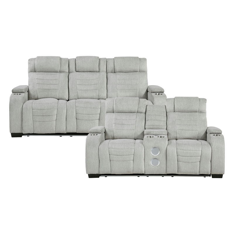 Lexicon Ronan Microfiber 2pc Set-Sofa & Loveseat in Light Gray