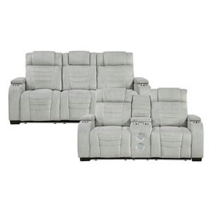Lexicon Ronan Microfiber 2pc Set-Sofa & Loveseat in Light Gray