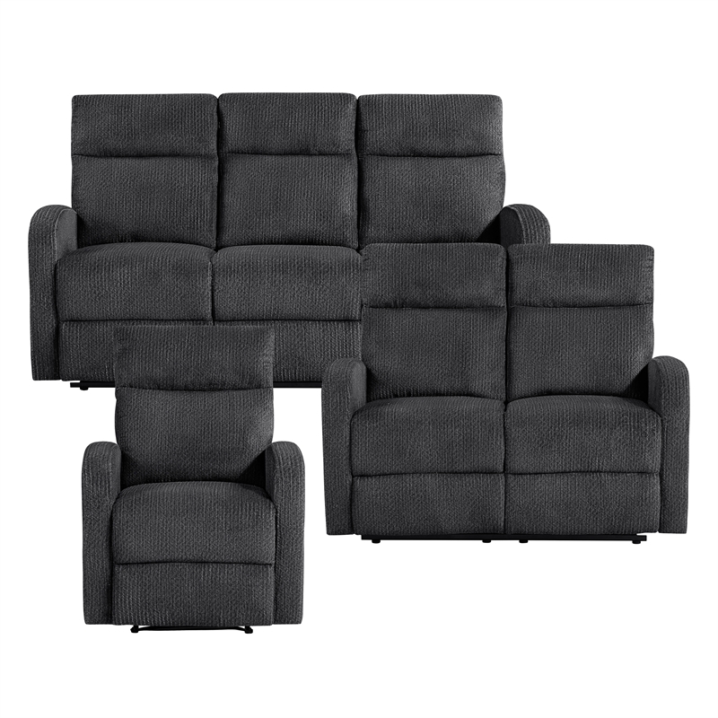 Lexicon Allen Microfiber 3pc Set-Sofa & Loveseat & Chair in Dark Gray