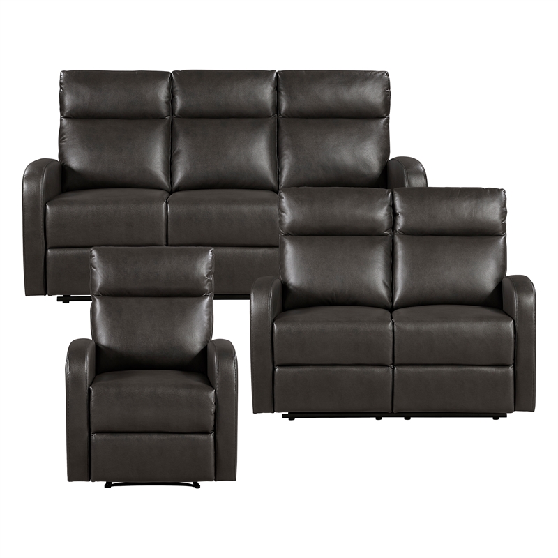 Lexicon Allen Faux Leather 3pc Set-Sofa & Loveseat & Chair in Espresso