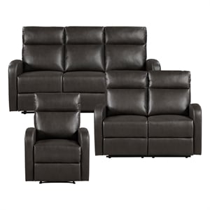 Lexicon Allen Faux Leather 3pc Set-Sofa & Loveseat & Chair in Espresso