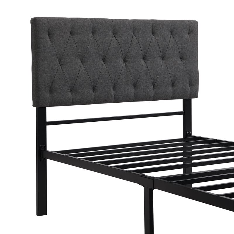 CRO Decor Twin Metal Storage Bed with Linen Upholstery in Gray