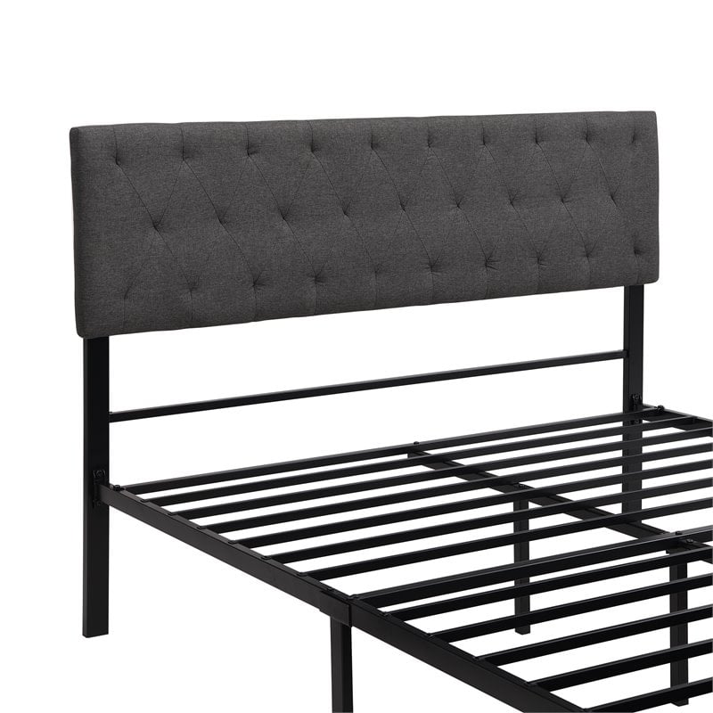 CRO Decor Queen Metal Storage Bed with Linen Upholstery in Gray