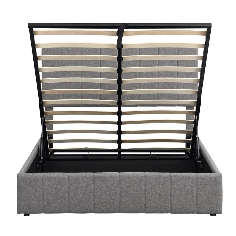 CRO Decor Full Wood Platform Bed with Fabric Upholstery in Gray