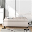 CRO Decor Upholstered Flip Top Storage Bench with Button Tufted Top-Beige