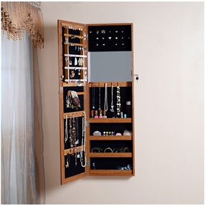 CRO Decor 14.57'' Oak Wide Over The Door Jewelry Armoire with Mirror-Brown
