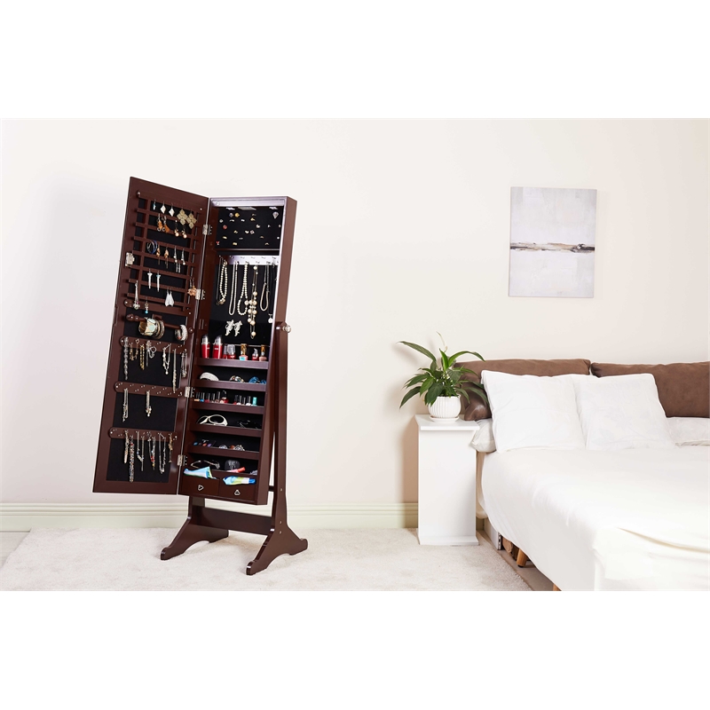 CRO Decor Kent Free Standing 14.6'' Wide Jewelry Armoire with Mirror-Brown
