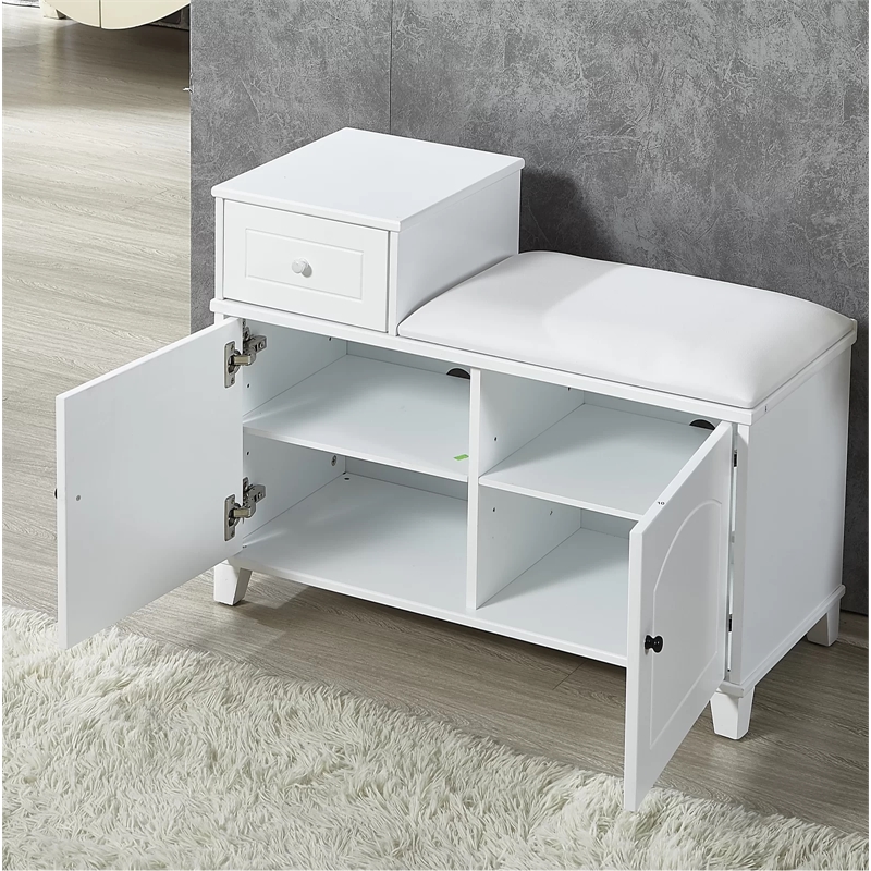 CRO Decor 8 Pair Shoe Storage Cabinet with Cushion Seat -White