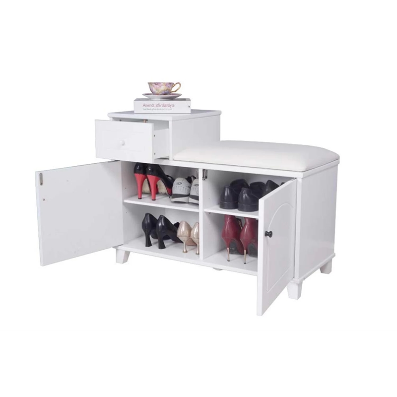 CRO Decor 8 Pair Shoe Storage Cabinet with Cushion Seat -White