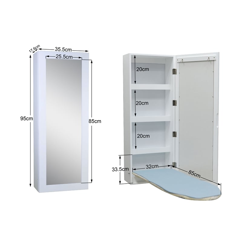 CRO Decor Modern Wood Ironing Board with 4 Storage Cabinets in White