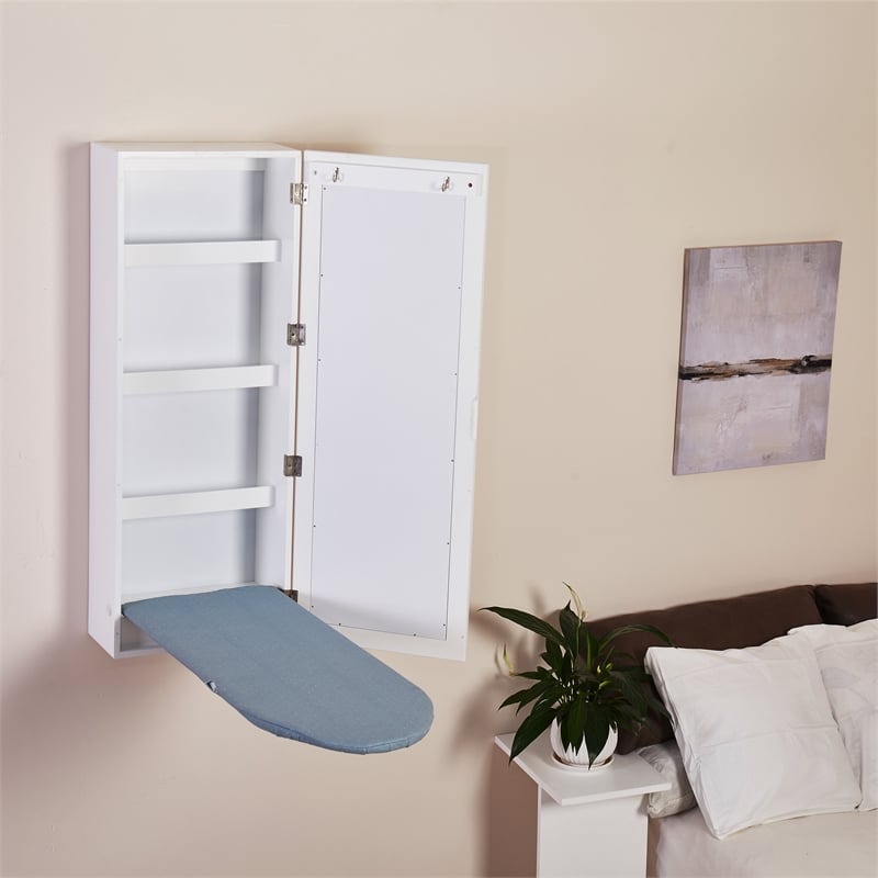 CRO Decor Modern Wood Ironing Board with 4 Storage Cabinets in White