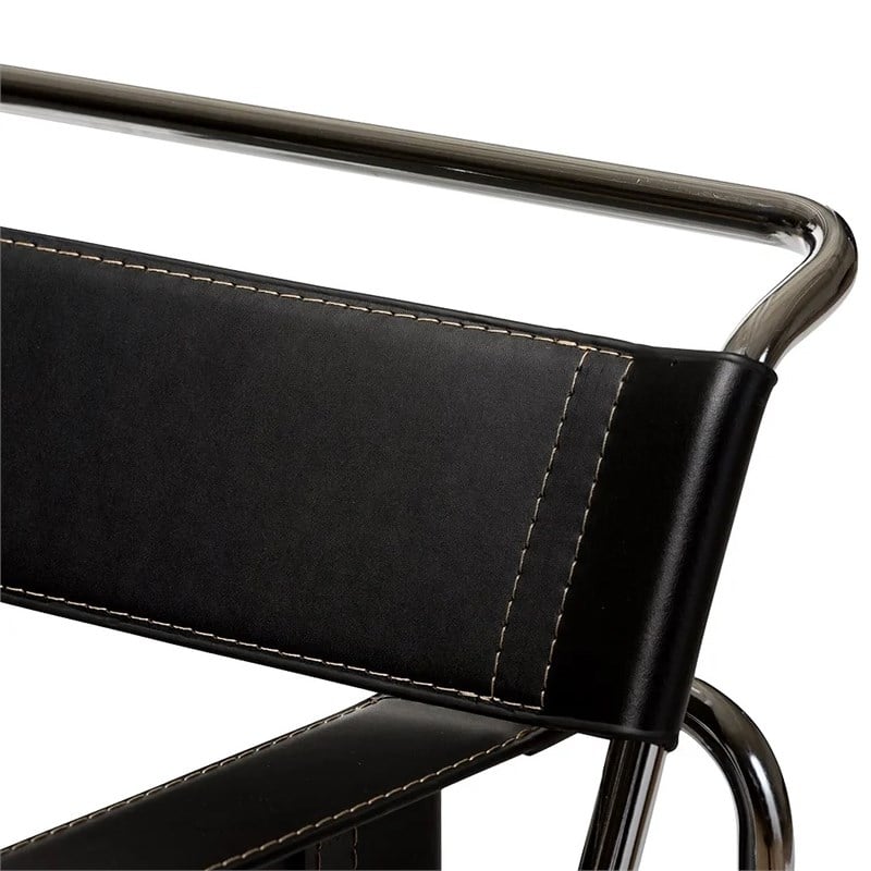 CRO Decor Leather Club Chair Steel Frame Armchair in Black Set of 2