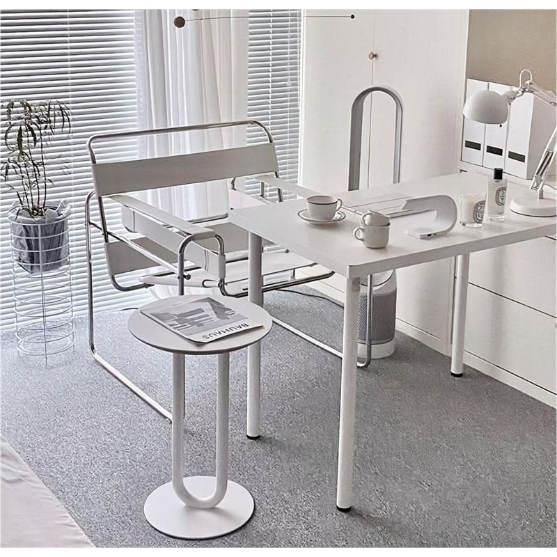 CRO Decor Leather Club Chair Steel Frame Armchair in White Set of 2